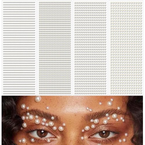 Face Pearls Stickers Self Adhesive Hair Gems and Hair Pearlsface Jewels Stick On Body Glitter Gem Stickers Hair Bling Festival Accessories for Ladies Proms Decorations 1792 Pcs (Beige Pearl）