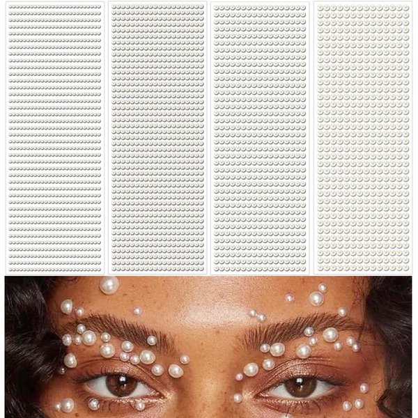Face Pearls Stickers Self Adhesive Hair Gems and Hair Pearlsface Jewels Stick On Body Glitter Gem Stickers Hair Bling Festival Accessories for Ladies Proms Decorations 1792 Pcs (Beige Pearl）