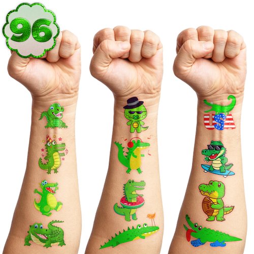 Alligator Temporary Tattoos - Crocodile Funny Stickers for Kids Birthday Party Supplies Decorations Favors and Prizes - Cute Gifts for Boys and Girls Gift Classroom Prize Rewards