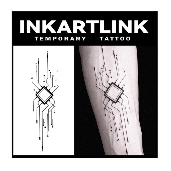 INKARTLINK Tattoo Tech, 2 Sheets Medium Semi Permanent Tattoo, Adult Art Design Temporary Tattoos, Lasts 1-2 Weeks, Waterproof, Realistic Look, No Adhesive, No Reflection (Interlligence)