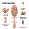 vklw Wooden Hair Brush and Comb, One-piece Design, Reduce Frizz and Static, Massage Scalp, Detangling Paddle Hairbrush for Women, Girls, Kids, Includes Cleaning Claw, 5 Wood Bristles