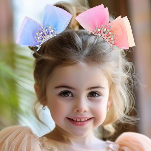 BARTOSI Bow Hair Clips Sparkly Crown Shaped Hair Barrettes Cute Hair Accessories for Women and Girls (Pack of 2)