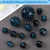 15 Pieces Complete Polyhedral Dice Set D3-D100 Spherical RPG Dice Set in Opaque Black, 100 Sides Dice Set for Role Playing Table Games Party Supplies (Black and Blue)