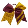 New "CONFETTI STRIPES Burgundy Yellow Gold" Cheer Bow Pony Tail 7 Inch Girls Hair Bows Cheerleading Dance Practice Football Games Competition Birthday Tick Tock Grosgrain Ribbon