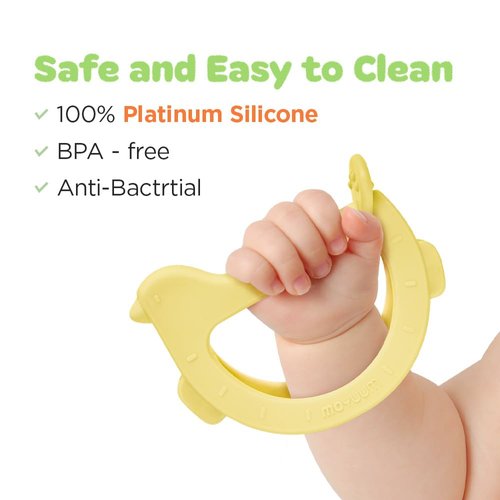 MOYUUM Swing Bird Teether (Yellow) | 100% Platinum Silicone | Baby Teether for babies 3-6 Months, 6-12 Months | Easy to Hold | Infant Teething Toys for Relief, Bracelet Type, Pack of 1