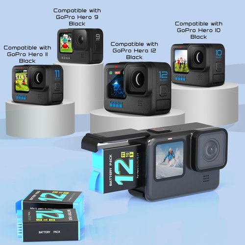 yeewanke Hero 12/11/10/9 Battery 2-Pack 1750mAh and USB Storage 3-Channel Fast Charger Fully Compatible with GoPro Hero 12, Hero 11, Hero 10, Hero 9 Black Official with Micro SD Card Slot