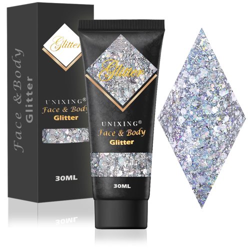 Face Glitter Gel, Holographic Body Glitter Gel for Hair, Body, Face, Lip, Eyeshadow, Sequins Glitter Face Paint, Chunky Glitter for Makeup, Sparkling Glitter Makeup for Concerts Music Festival Rave