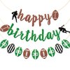 Gxsovso Football Happy Birthday Banner, Football Birthday Party Decorations, Pre-strung Football Party Decorations Supplies, Brown and Green Glitter