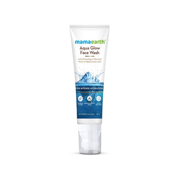 MAMAEARTH Aqua Glow Hyaluronic Acid Face Wash with In-Built Brush | Gently Cleanses & Gives Intense Hydration | Makes Skin Soft, Supple & Glowing | 3.38 Fl Oz/100 ml