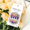 Purple Press on Nails Long Coffin Glossy Artificial Fake Nails with Gem Designs Ballerina Long Square Acrylic False Nails Glue on Nails Full Cover Stick on Nails Fingernails with Charms for Women