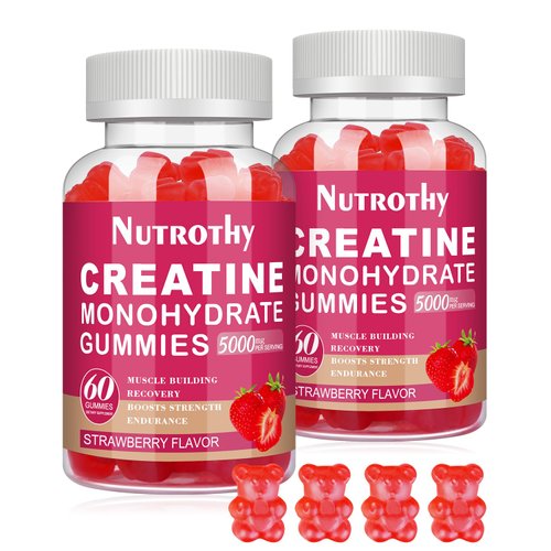 Nutrothy Creatine Monohydrate Gummies for Men & Women, 5g Per Serving, Sugar Free & Chewable Creatine Supplement with L-Taurine & B12 for Muscle Strength & Recovery, Strawberry Flavor, 120 Count