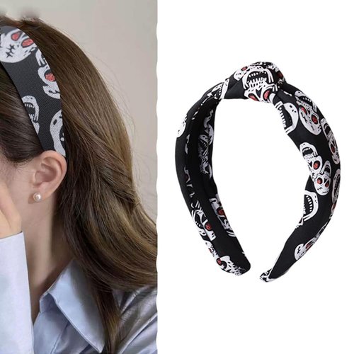 Halloween Skull Headband Hair Accessories Skeleton Hair Bands Hairband for Women Halloween Costume Accessories Spooky Wide Knotted Headband Hair Hoop Cosplay Accessories Head Hoop for Women Girls