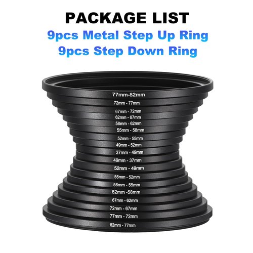 PATIKIL 9pcs Step Up Ring, 9pcs Step Down Ring, Camera Lens Filter Adapter Ring Aluminum Filter Ring Adapter Set for Camera Lens Hood, 72-77MM, 77-82MM