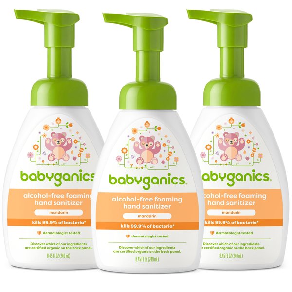 Babyganics Foaming Pump Hand Sanitizer, Alcohol Free, Mandarin, Kills 99.9% of Common Bacteria, Moisturizing, 8.45 Fl Oz (Pack of 3)