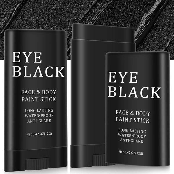 Eye Black, Eye Black Stick for Sports Anti-Glare, Football Eye Black Baseball Softball Face Body Paint, Sweat-Proof Eye Black Smooth Long Lasting Full Coverage Halloween Makeup For Adults Kids (2 PCS)