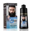 Men's Long-Lasting Black Hair Dye & Root Touch Up for Gray Coverage - 5 Minute Natural Beard & Mustache Coloring Shampoo 3-in-1