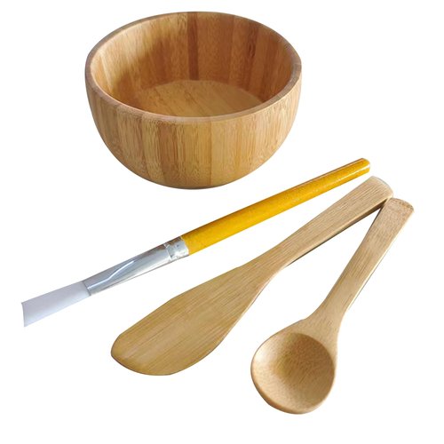 HLYYCC Face Mask Mixing Bowl Set Bamboo,4 Pack Diy Facial Tools For Skin Care,Bentonite Clay Mixing Bowl With Facial Mask Bowl,Spatula,Spoon,Brush Applicator,Facial Esthetician Supplies(8.79oz)