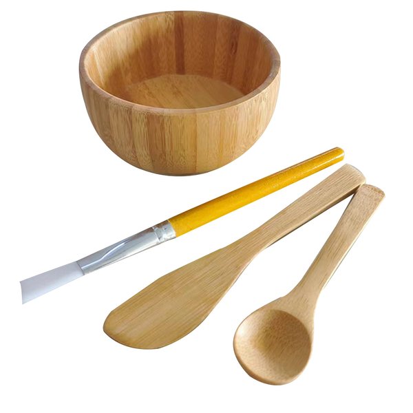 HLYYCC Face Mask Mixing Bowl Set Bamboo,4 Pack Diy Facial Tools For Skin Care,Bentonite Clay Mixing Bowl With Facial Mask Bowl,Spatula,Spoon,Brush Applicator,Facial Esthetician Supplies(8.79oz)