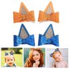 Bluey Hair Clips,4 Pcs Bluey Hair Bows,Dog Ears Hair Barrettes,Dog Birthday Party Supplies,Glitter Hair Pin with Bow,Christmas Birthday Costume Cosplay Party Bluey Hair Accessories (Blue,Orange)