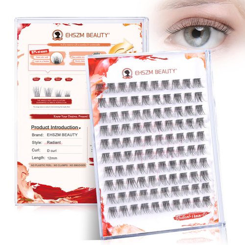 Ehszm Beauty Upgraded,Wispy Lash Clusters 12mm D Curl Only,Eyelash Clusters Natural,Ultra-Soft Individual Lashes,Empowered by New Softening Factor.No Plastic Feel,New Comfort - Radiant Style