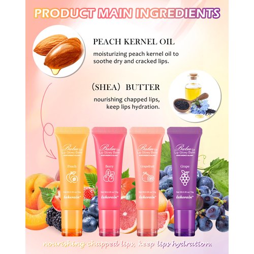 Moisturizer Lip Glowy Balm, Hydrating & Nourishing Repair Sleeping Lip Mask, Shine Glossy Finish Lip Oil, Day and Night Smooth Cracked Chapped Dry Lips, Lip Care Therapy Treatment for Women-4#Grape