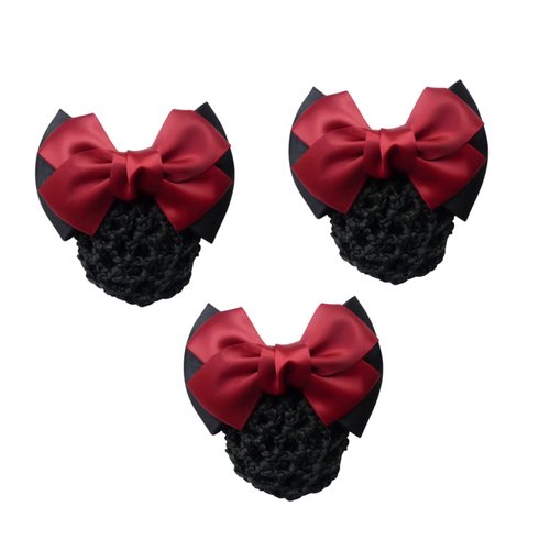 3PCS Hair Net with Bow Hair Snoods for Women, Velvet, Polyester, Metal, Professional Hair Clip Ha...