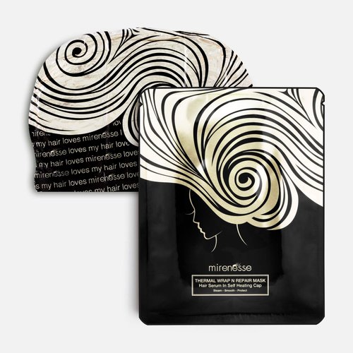 Mirenesse Thermal Wrap & Repair Hair Sheet Mask, Super Hydrating, Hair Growth Serum, Self Heating Foil Cap Deep Conditioner for Dry Damaged Colored Hair, Organic Coconut & Argan Oil, 1.4 oz (8 Pack)