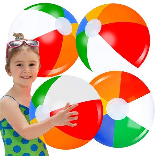 Beach Balls 4 Pack 17" Rainbow Color Pool Toys Inflatable Pool Balls for Summer Party Supplies Decorations Gifts Sport Outdoor Toys for Adults Kid