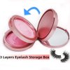 3 Layers Eyelash Storege Box with Mirror Circle Eyelash Holder Case with Lashes Trays & New Lash Clip Applicator Eye Makeup Tool for Women Girls Travel Case Pink