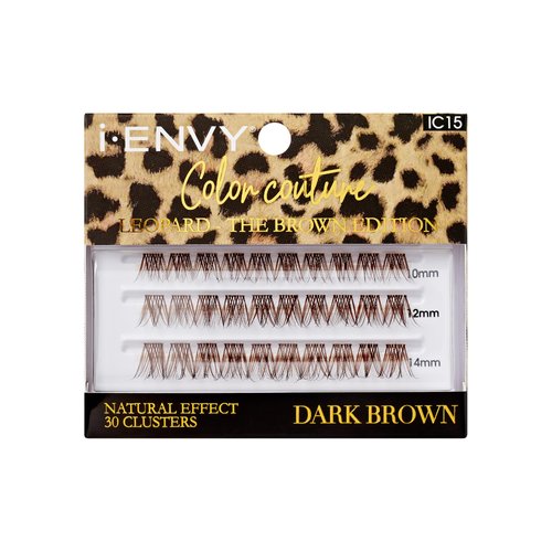 I-Envy Color Couture Leopard - The Brown Edition, 30 Faux Mink Lash Clusters, Thin Band, Customizable, Long-Lasting, Natural Look DIY Color Eyelash Extensions, Cruelty-Free, Vegan (Dark Brown)
