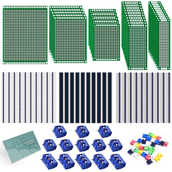 Smraza 104pcs Double Sided PCB Board Kit, Prototype Boards for DIY Soldering and Electronic Project Circuit Boards Compatible with Arduino Kits, 30PCS 40 Pin 2.54mm Male and Female Header Connector