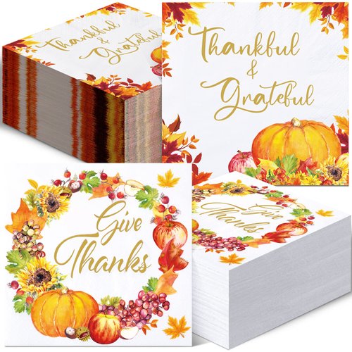 Hotop 200 Count Fall Napkins Thanksgiving Guest Decorative Paper Cocktail Beverage for Dinner Home Kitchen Bathroom (Pumpkin), 9.8 x inches,4.9 4.9 inches