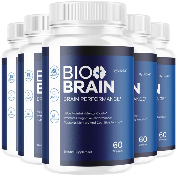 (5 Pack) Bio Brain Capsules - Official BioBrain Supplement Pills Daily Support Brain & Memory Focus All Natural Advanced Premium Formula for Overall Health & Wellness, 300 Capsules for 5 Months