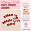 Kikmoya Red Almond Press on Nails Short Reusable False Nails Full Cover Fake Nails Kit Stick on Nails Tips for Women in 15 Sizes -30pcs