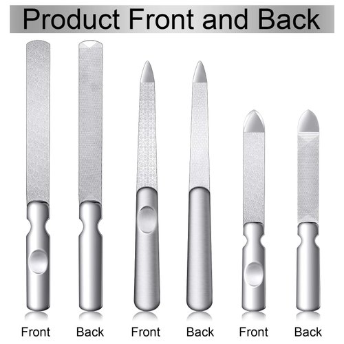 3 Pieces Stainless Steel Nail Files with Leather Case, Double Sided Metal Nail Files with Anti-slip Handle, Metal Nail File Buffer Manicure Pedicure Tools for Fingernail Toenail, Fine and Coarse