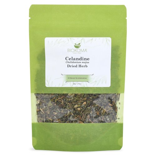 Biokoma Pure and Natural Celandine Dried Herb 50g (1.76oz) Chelidonium Majus Warts Fighter Antiox...
