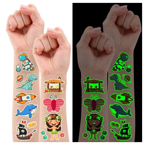 Partywind 200 Styles Luminous Temporary Tattoos for Kids, 14 Sheets Glow Kids Tattoo Stickers Special for Birthday Party Supplies and Goodie Bag Stuffers, Cute Prizes for Kids Classroom Reward