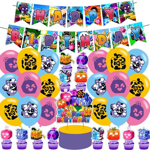Blox Fruits Party Supplies,Blox Fruits Game Party Decorations Includes Banner, Cake Toppers, Balloon for Blox Game Party Decorations