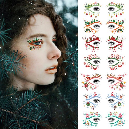 Christmas Face Eye Shadow Tattoo Stickers Colorful Eyeliner Stickers Waterproof Transfer Eyeshadow Stickers for Christmas Festival Birthday Party Eye Makeup Art Decoration (10 Pairs)