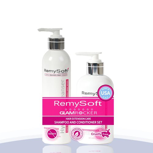 RemySoft Glam Rocker Hydrating Cleanser &amp; Recovery Cream Duo - Safe for Hair Extensions, Weaves a...