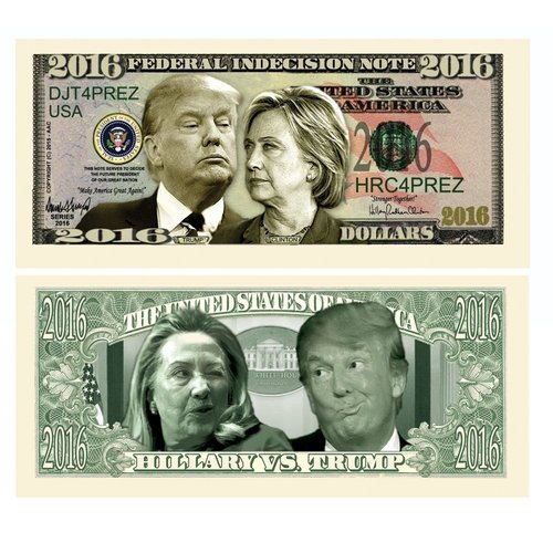 10 Donald Trump VS Hillary Clinton Indecisive Note with Bonus “Thanks a Million” Gift Card Set
