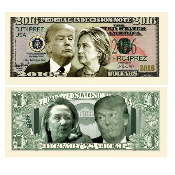 10 Donald Trump VS Hillary Clinton Indecisive Note with Bonus “Thanks a Million” Gift Card Set