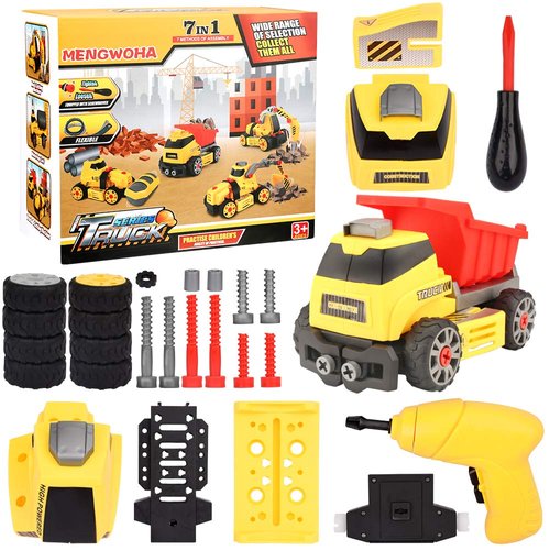 Toys for 3 4 5 6 7 8 Year Old Boy | 7 in 1 DIY Take Apart Truck Car Toys with Electric Drill | Gift for Girls and Boys Toys Age 4-6 Construction Engineering STEM Learning Building Play Set for Kids