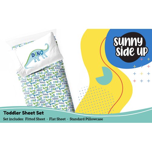 Sunny Side Up Dino Roar Toddler Sheet Set - 3 Piece Toddler Bedding Set Includes Pillow Cover - Super Soft Dinosaur Microfiber Sheets
