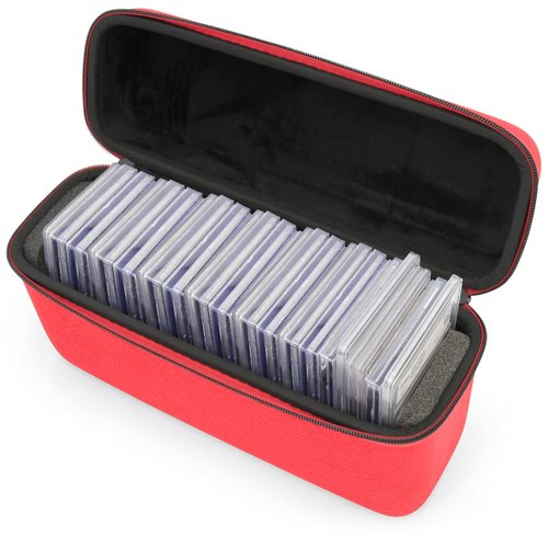 CASEMATIX Graded Card Case Compatible with 30+ BGS PSA Graded Sports Trading Cards or 140+ Top Loader Card Storage Case with Scratch Resistant Custom Card Carrying Case Interior - Red Case Only