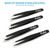 Pefei Tweezers Set - Professional Stainless Steel Tweezers for Eyebrows - Great Precision for Facial Hair, Splinter and Ingrown Hair Removal (Black)
