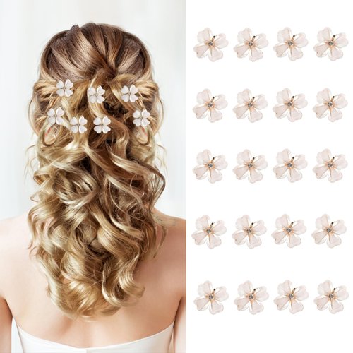 Canitor Mini Flower Hair Clips Rhinestone 20 Pcs Decorative Hair Accessories for Women Girls Cute Small Bangs Clips Hair Jewelry For Wedding Bridal (white)