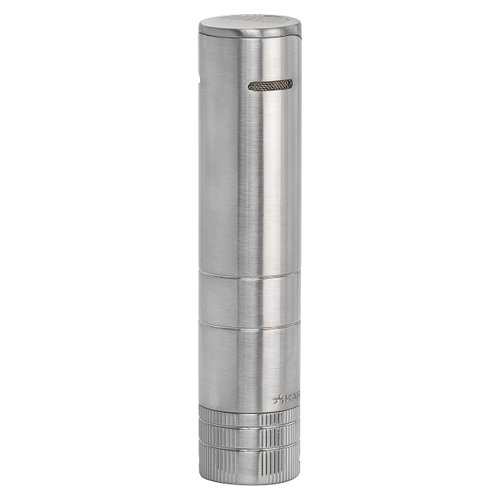 XIKAR Turrim Dual Jet Flame Cigar Lighter, Durable Table Top Design, Ratcheting Fuel Adjustment Wheel, Silver