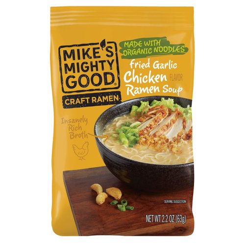 Mike's Mighty Good Ramen Chicken Noodle Soup Pillow Pack - Fried Garlic Chicken Ramen - Instant Ramen Noodles - Organic Non-GMO Instant Noodle - 2.2 Ounces - 7 Pack