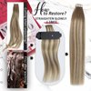 Moresoo Tape in Blonde Hair Extensions Real Human Hair Invisible Tape in Extensions Ombre Ash Brown to Blonde Mix with Light Blonde Balayage Hair Extensions Glue in Human Hair 12inch #8/22/8 20pcs 30g